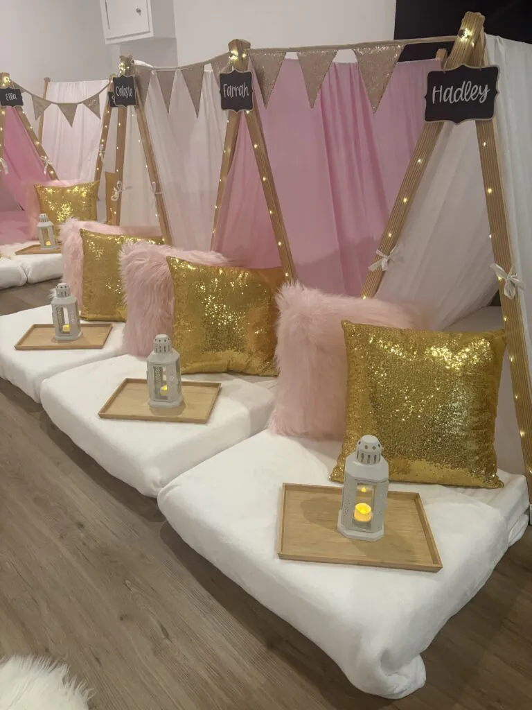 Pink and Gold Teepee Slumber Party Theme