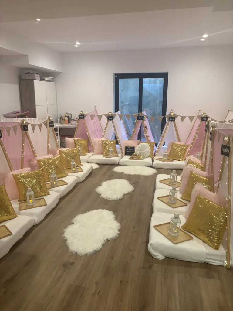 Pink and Gold Theme Slumber Party for Bat Mitzvah