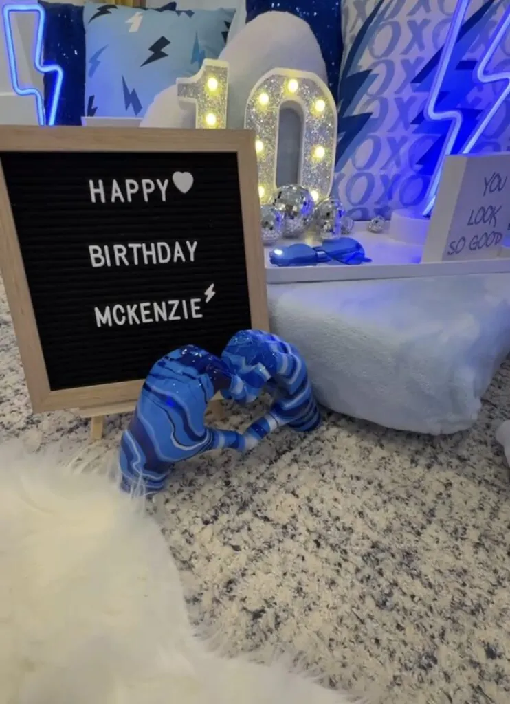 birthday girl's letter board and preppy heart statue