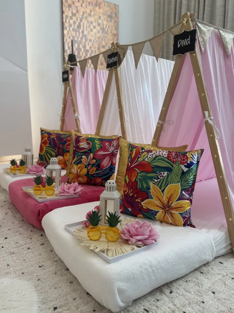 Hawaiian slumber party teepee theme