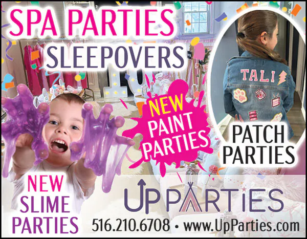 party offering advertisement for teepee slumber parties, spa parties, patch parties and more