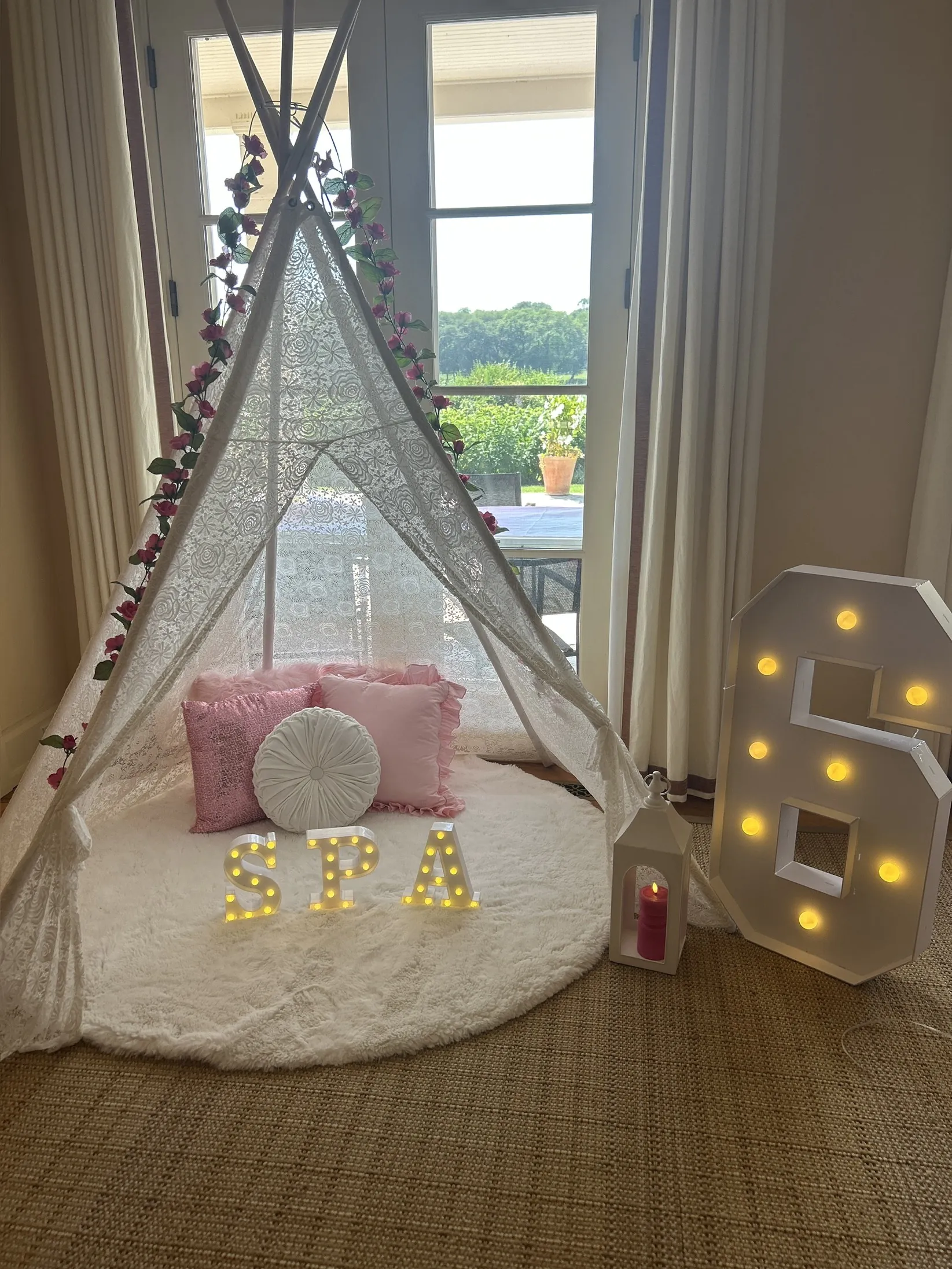 Teepee hangout tent for slumber party add-ons