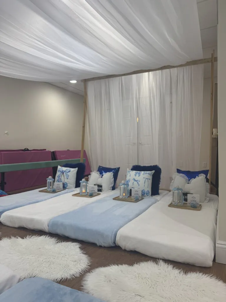 blue coquette theme canopy slumber party