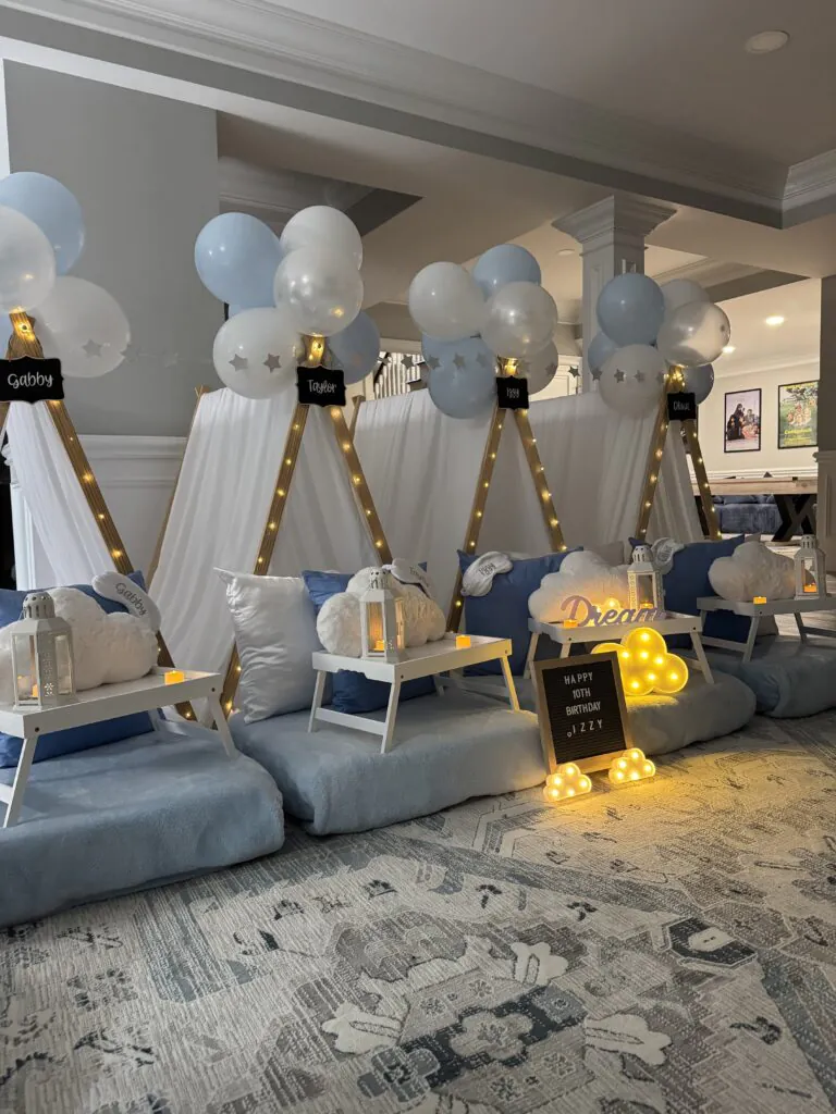 Cloud teepee sleepover theme