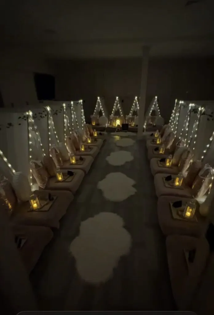 teepee slumber party iwth fiary lights
