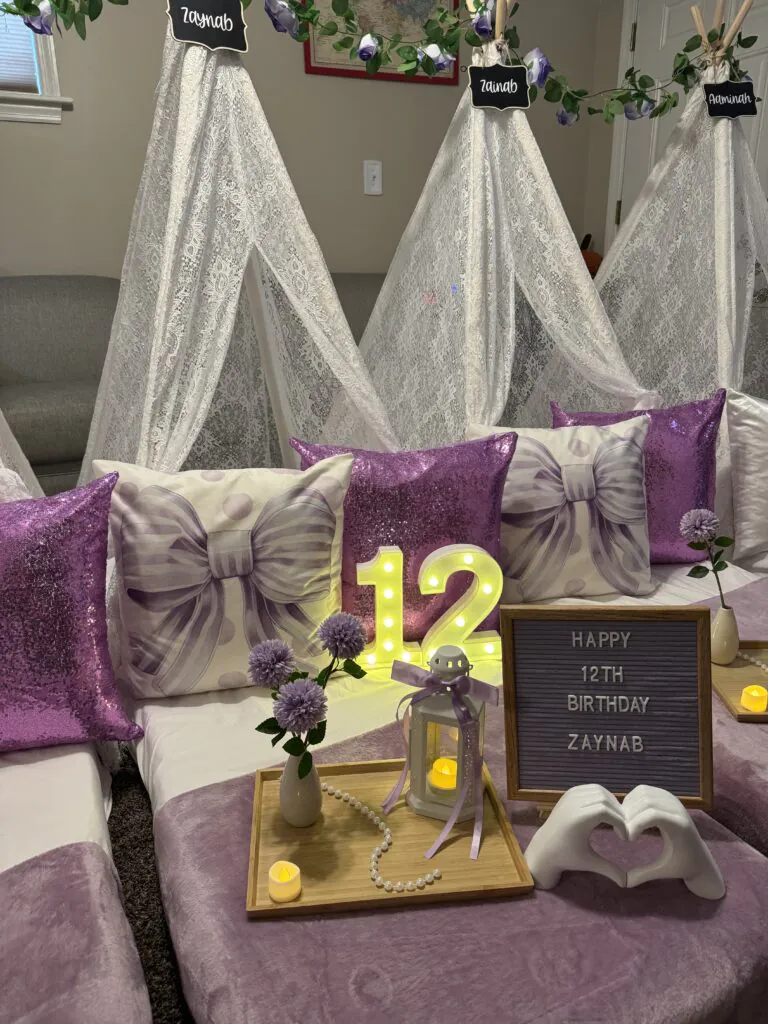 purple bow slumber party theme purple coquette