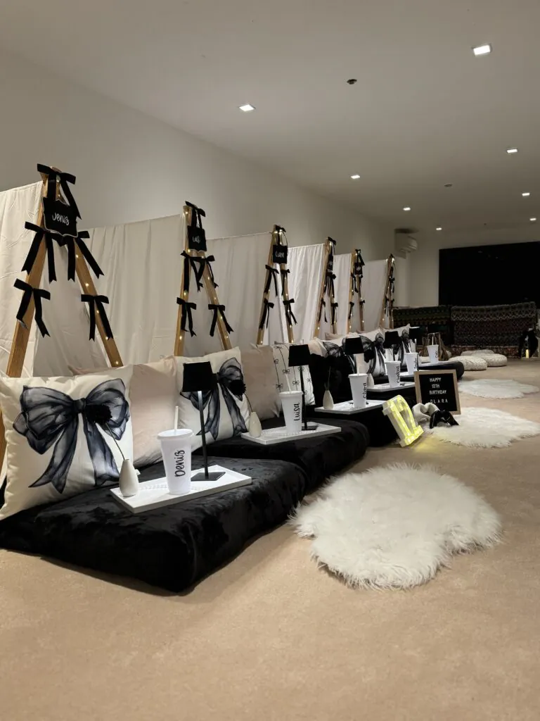Teepee slumber party theme in black coquette